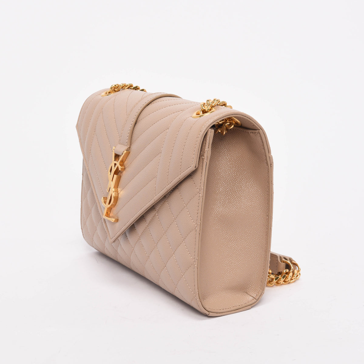 Saint Laurent Beige Grain de Poudre Mix Matelasse Medium Envelope Bag