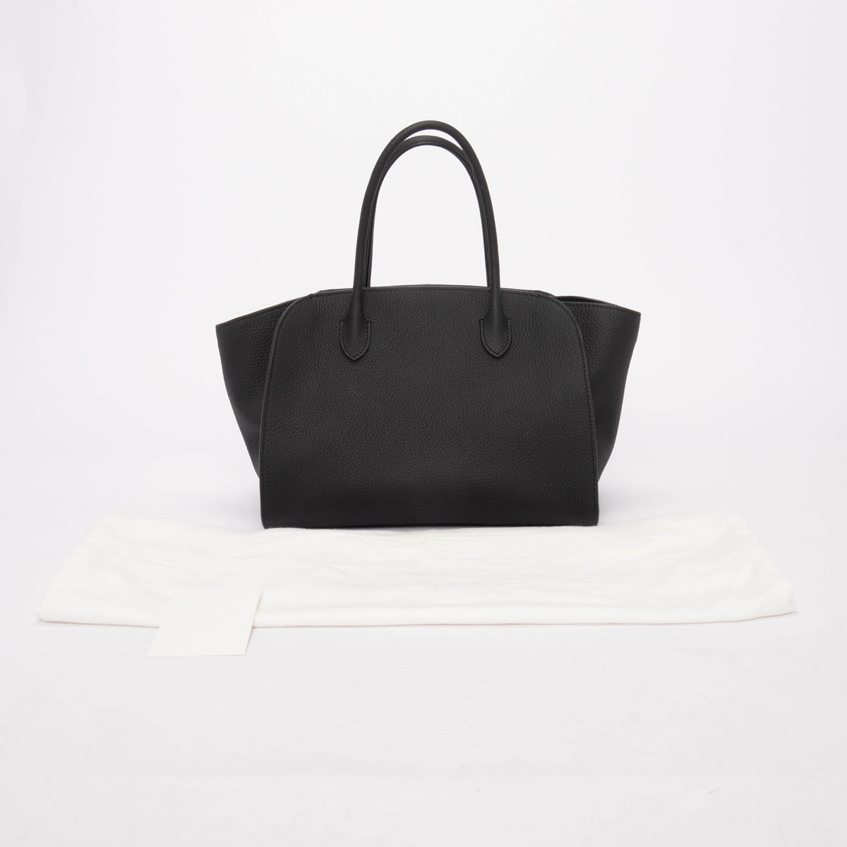 The Row Black Grained Calfskin Marlo 12 Top Handle Bag