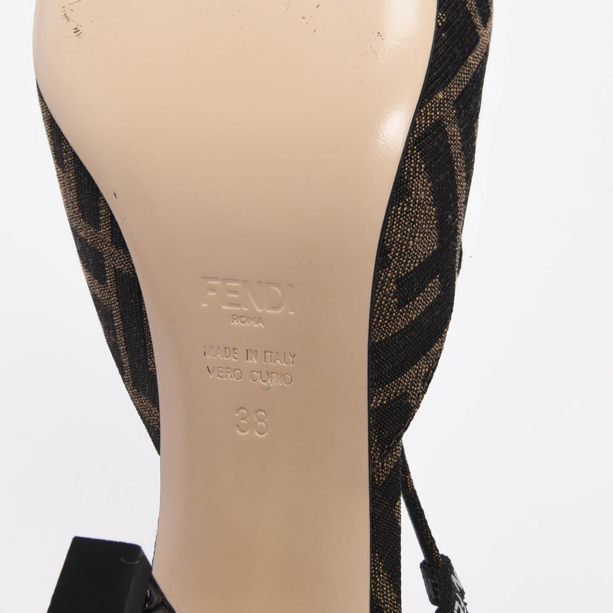 Fendi Tobacco Zucca Canvas Ffreedom Slingback Pumps 38
