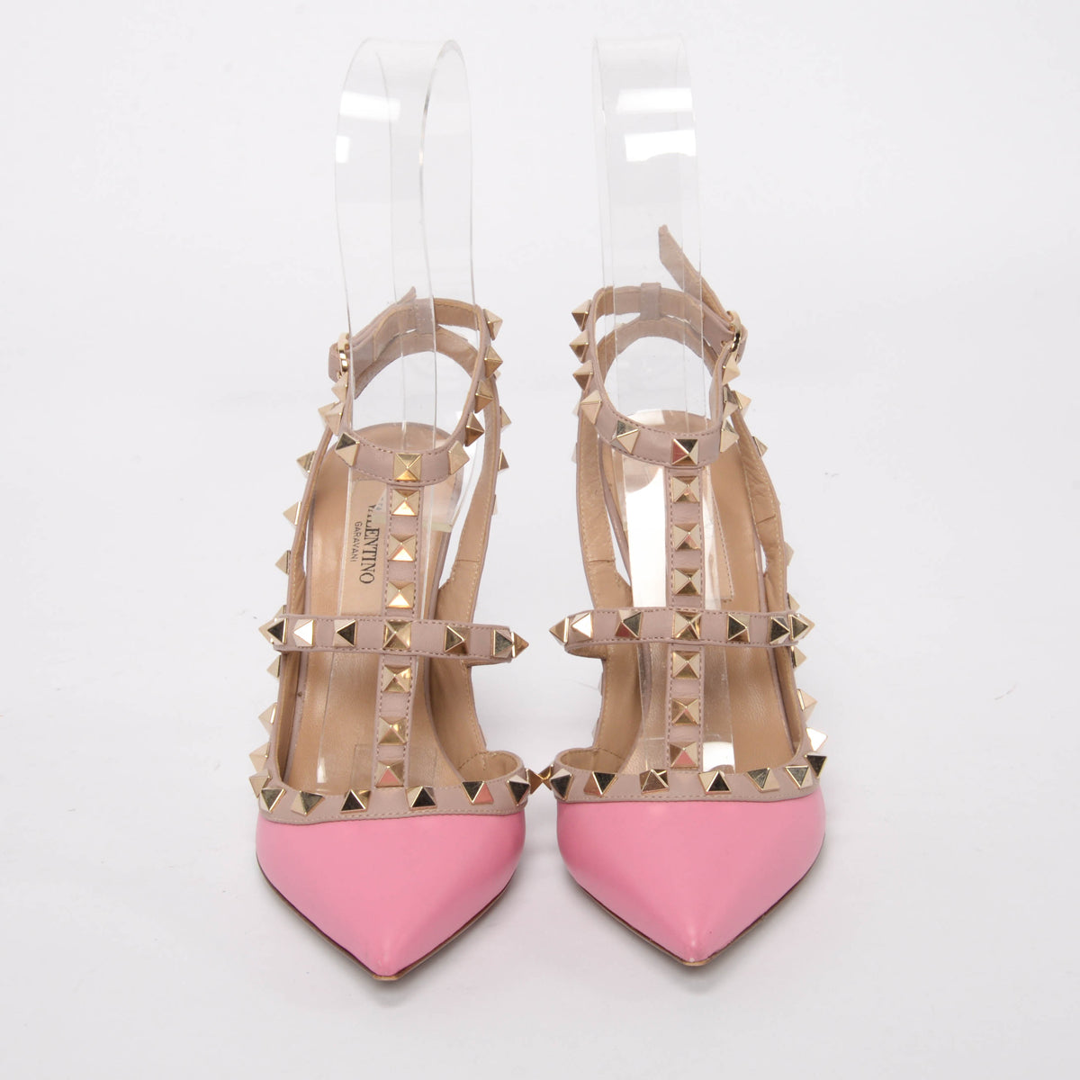 Valentino Pink Calfskin Rockstud Cage Pumps 35