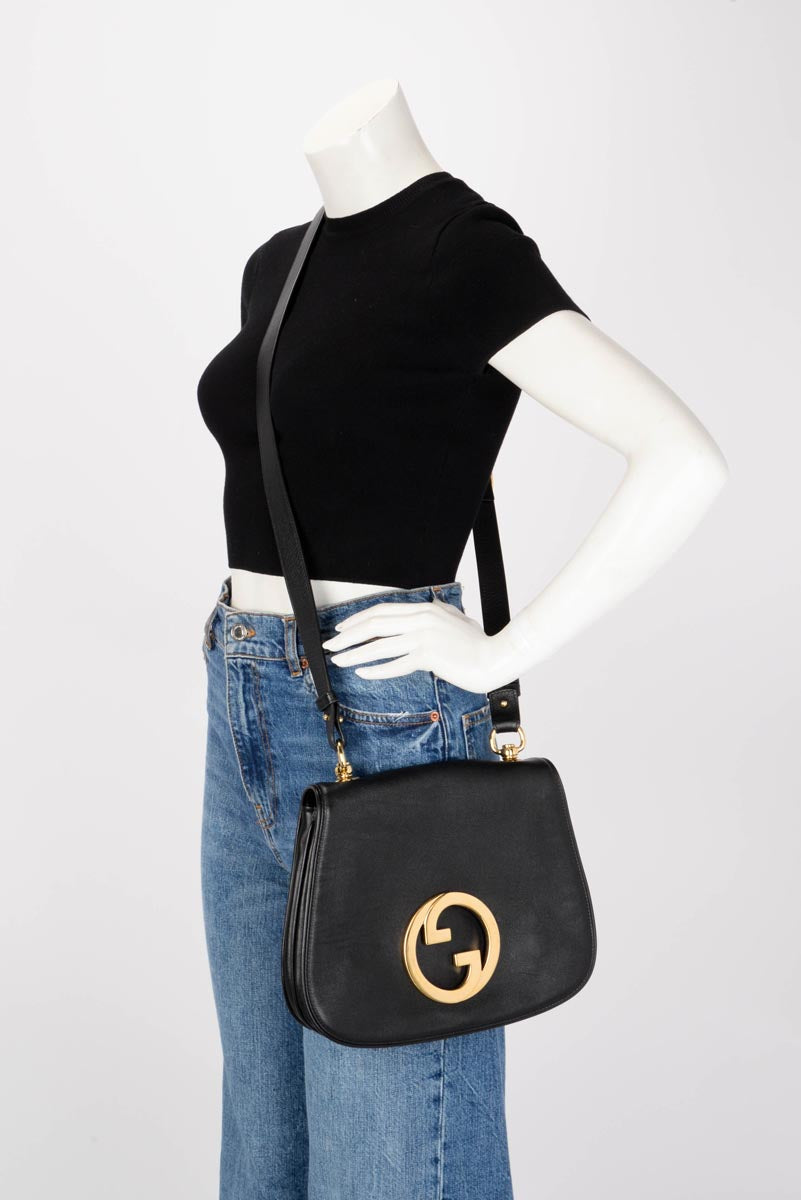 Gucci Black Roxy Calfskin Blondie Medium Shoulder Bag