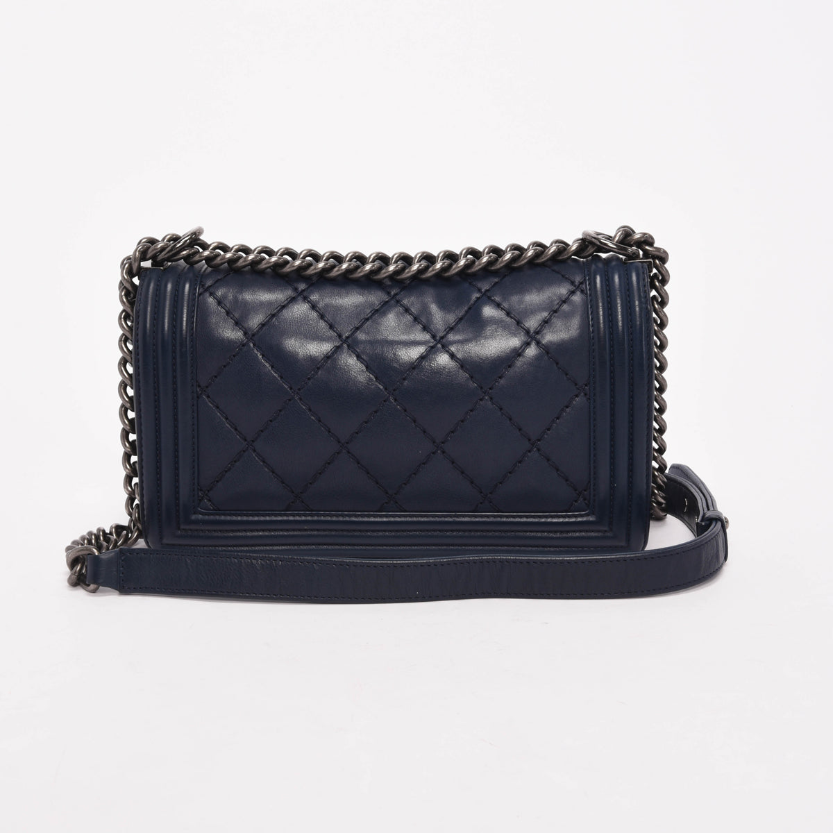 Chanel Navy Calfskin Ultra Stitch Old Medium Boy Bag