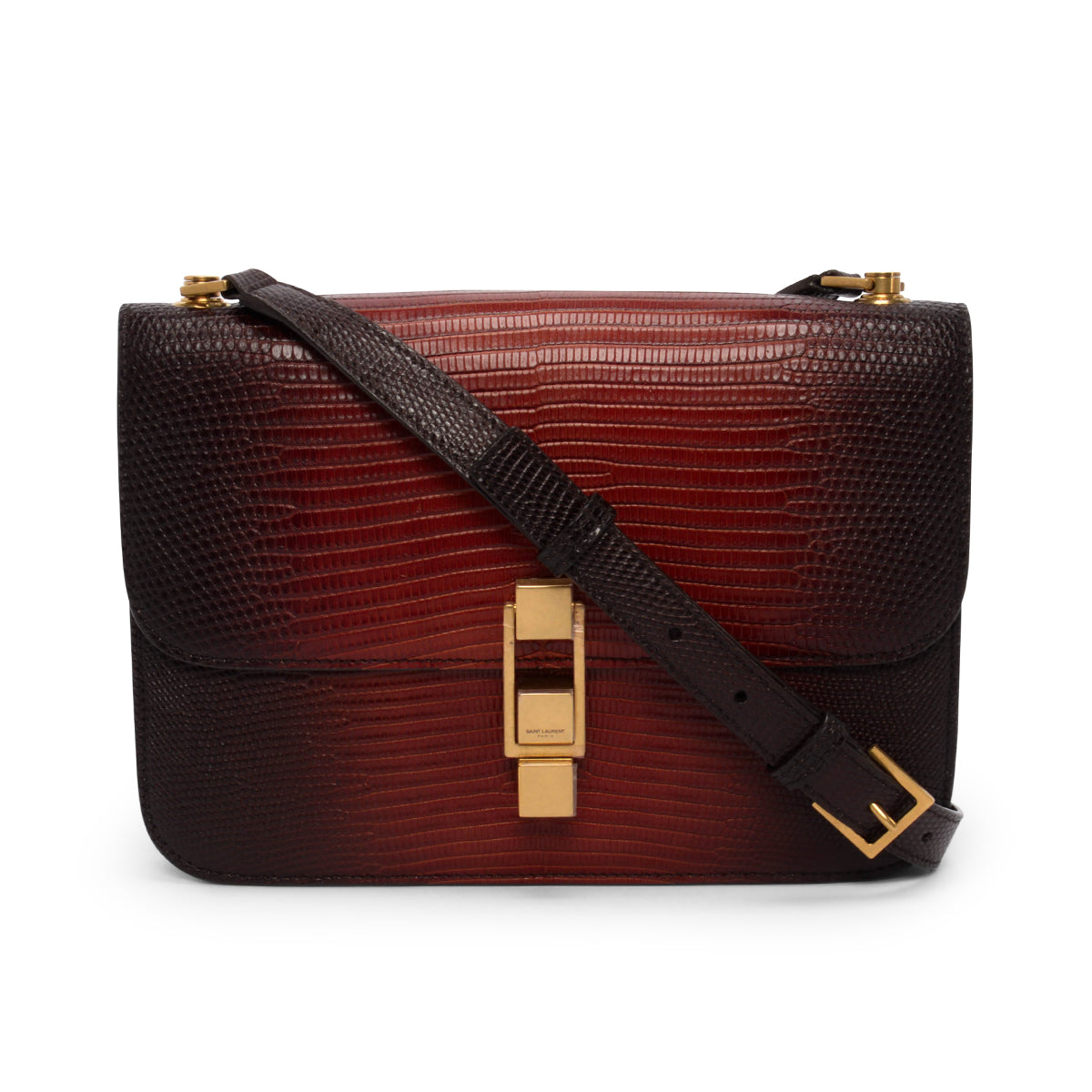 Saint Laurent Dark Brown Ombre Lizard Le Carre Bag