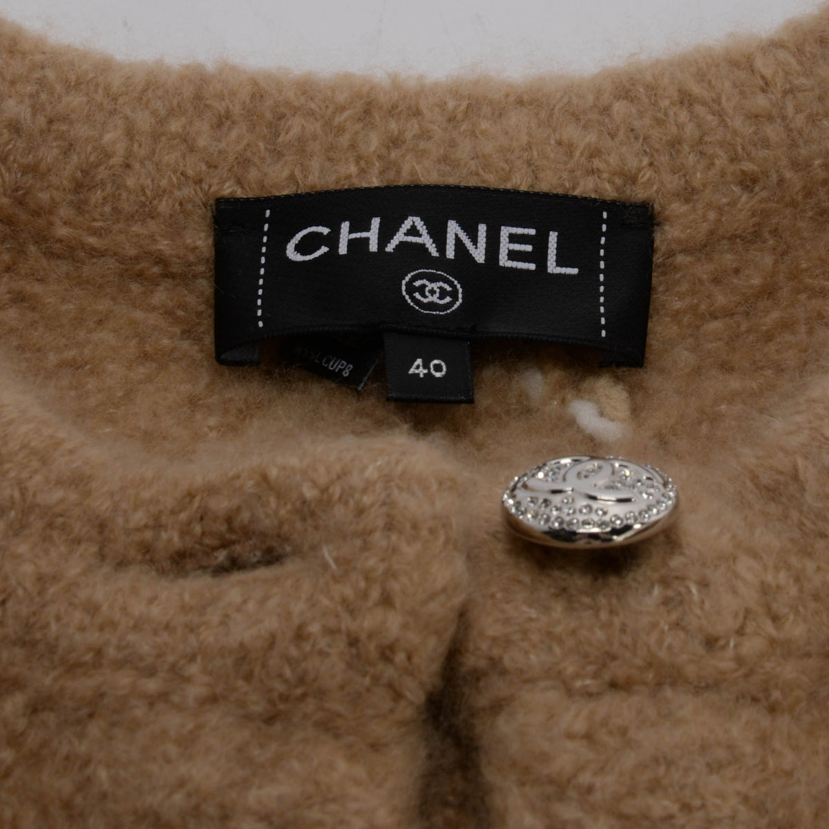 Chanel Beige Cashmere Diamond Quilted Cardigan FR 40