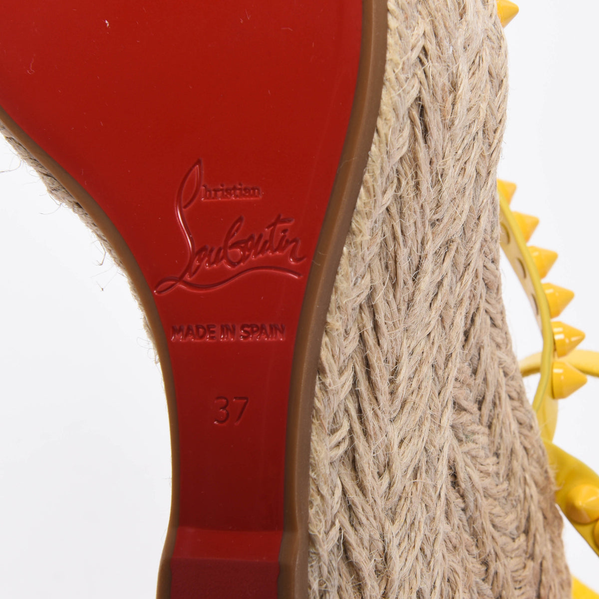 Christian Louboutin Yellow Raffia Mafaldina Zeppa Studded Wedges