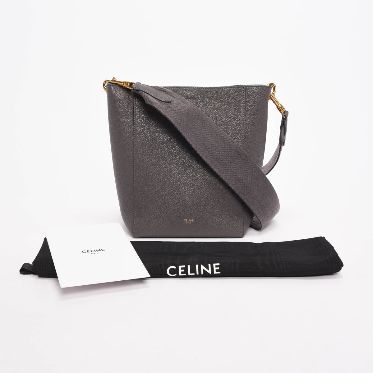 Celine Dark Grey Grained Calfskin Small Sangle Shoulder Bag