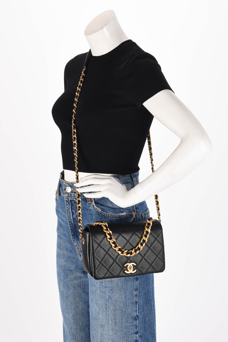 Chanel Black Caviar Small Fashion Therapy Flap Bag