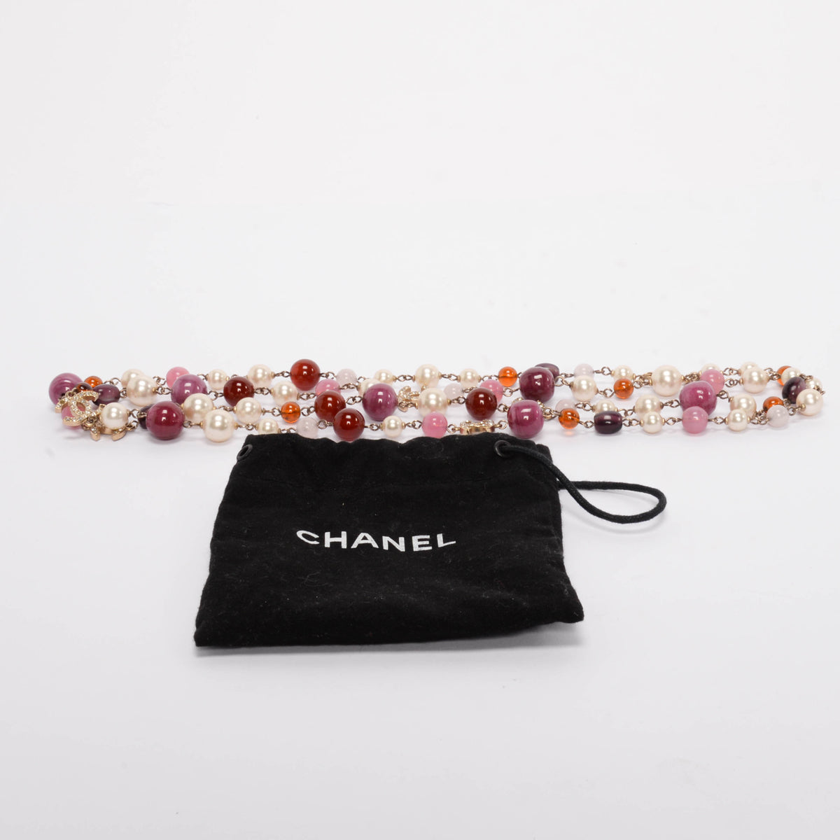 Chanel Purple Gripoix Long Pearl Crystal CC Necklace