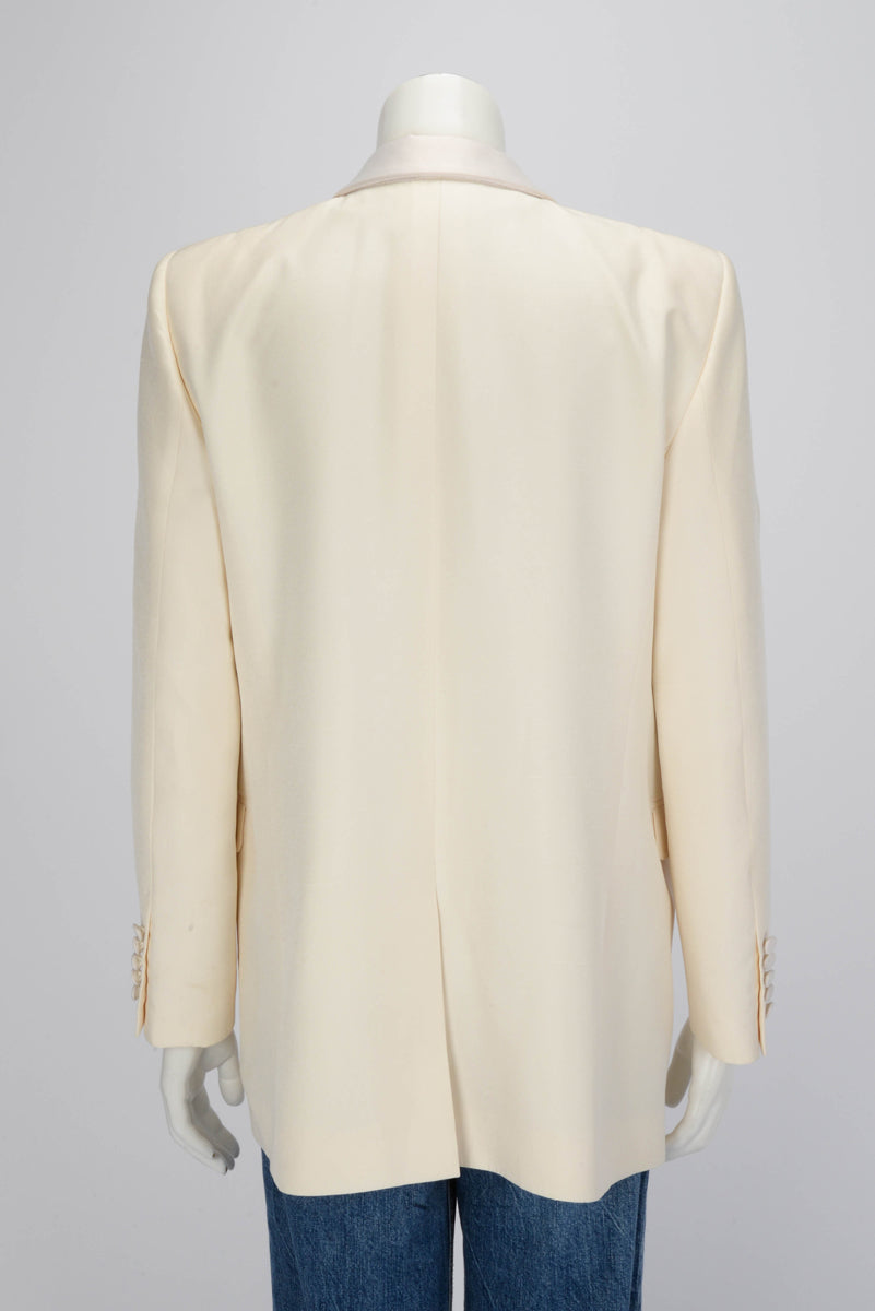 Saint Laurent Cream Silk Tuxedo Jacket FR 44