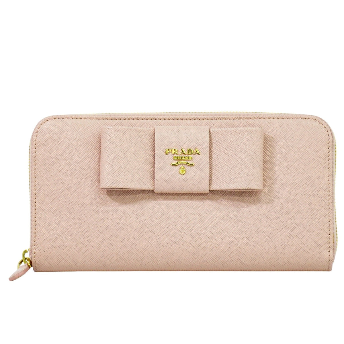 Prada Pink Saffiano Leather Bow Zip Around Wallet