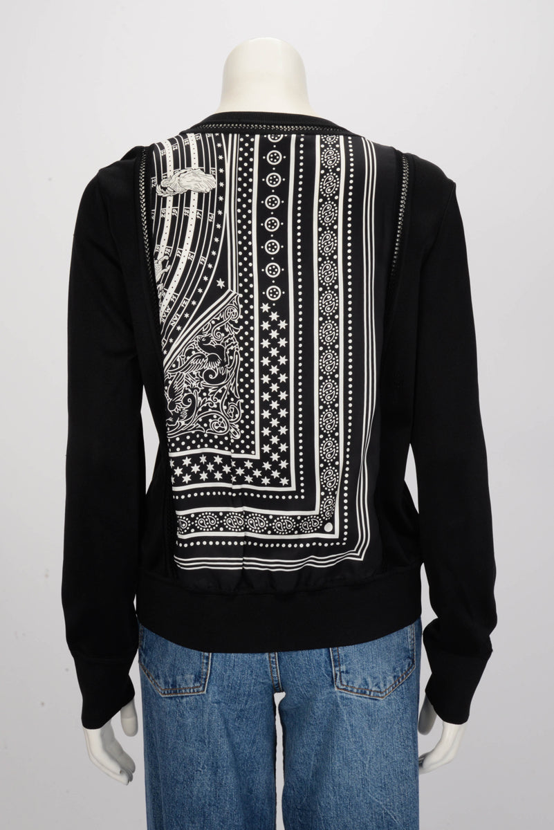 Hermes Black & White Printed Silk Astrologie Bandana Sweater