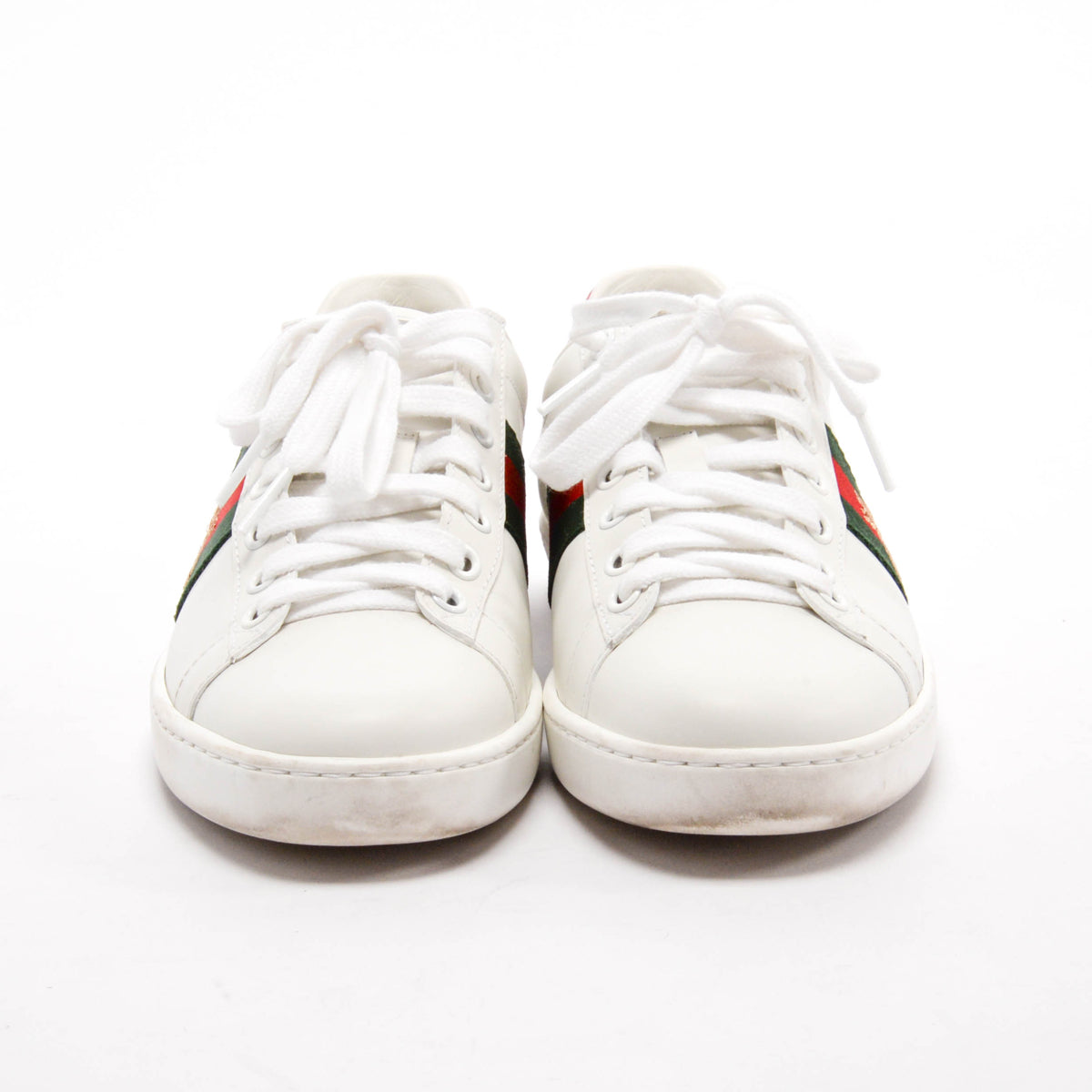 Gucci White Calfskin Bee Embroidered Ace Sneakers 36