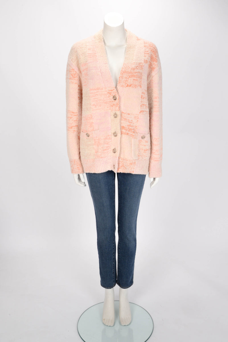 Chanel Pink Chenille Oversized Cardigan FR 36