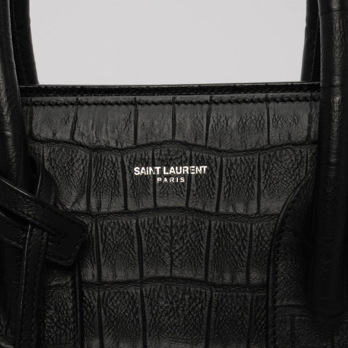 Saint Laurent Black Croc Embossed Small Sac de Jour Tote