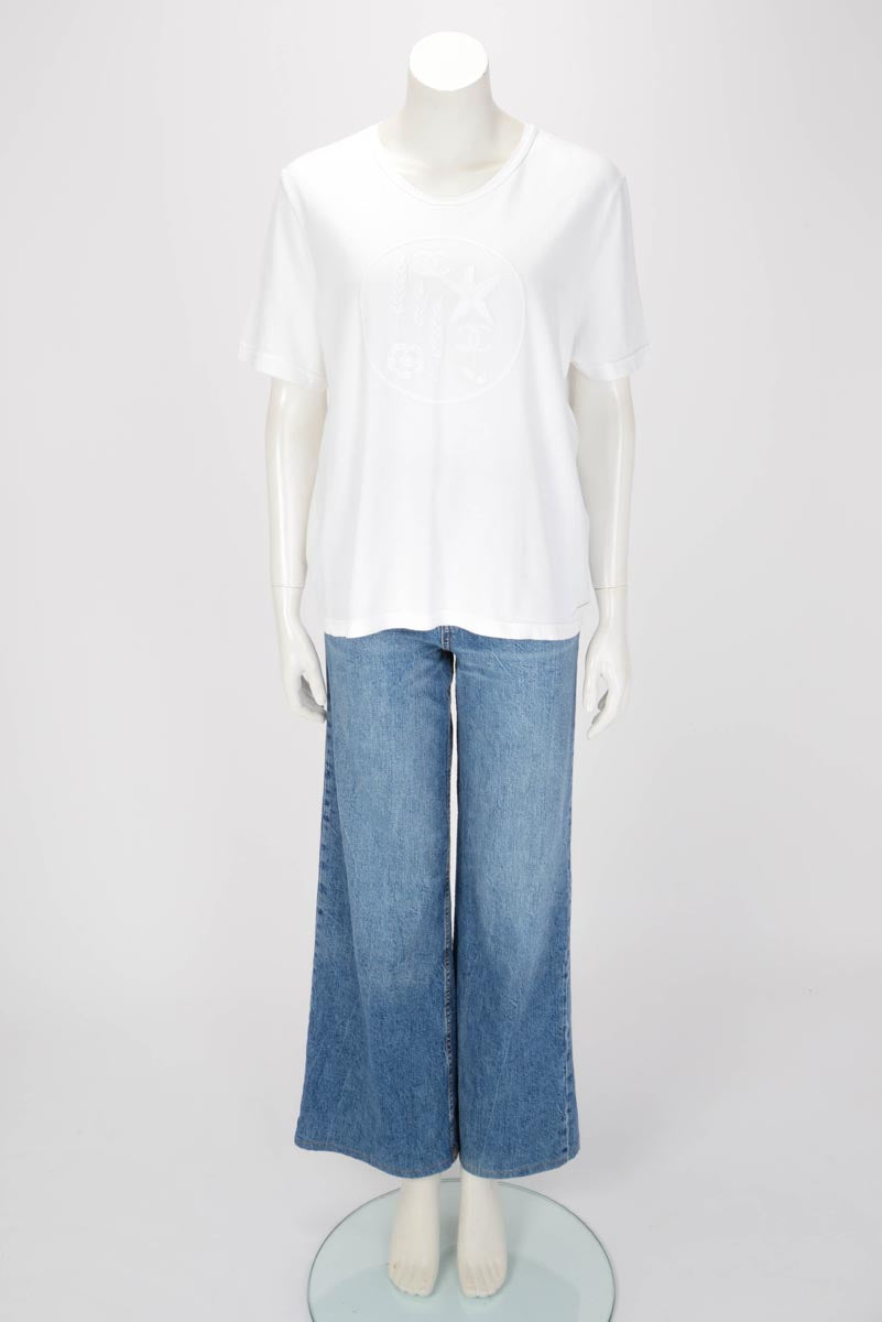 Chanel White Cotton CC Motif Embroidered T-Shirt XL