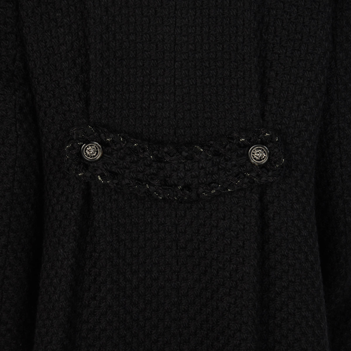 Chanel Black Wool Boucle Braided Trim Coat FR 50