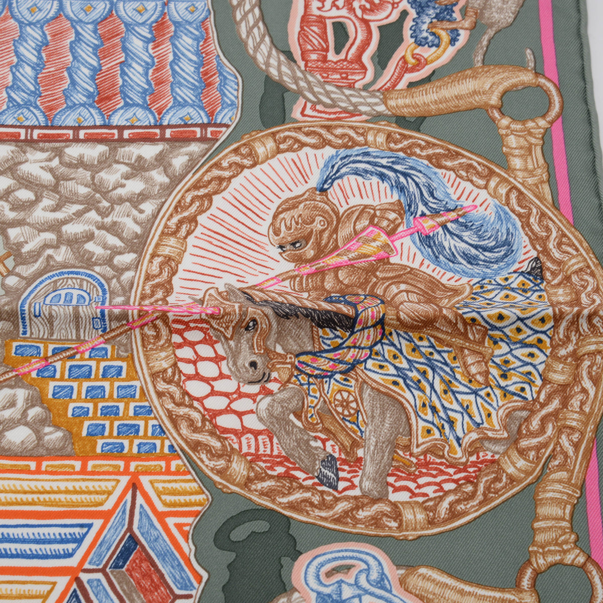 Hermes Vert Super Silk Quest Detail Scarf