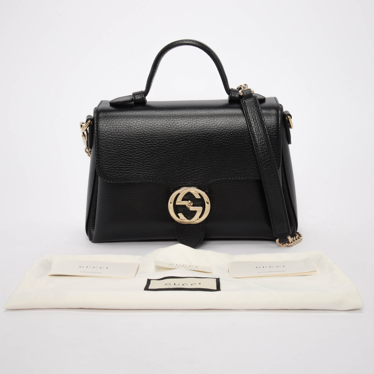 Gucci Black Dollar Calfskin Interlocking G Top Handle Bag