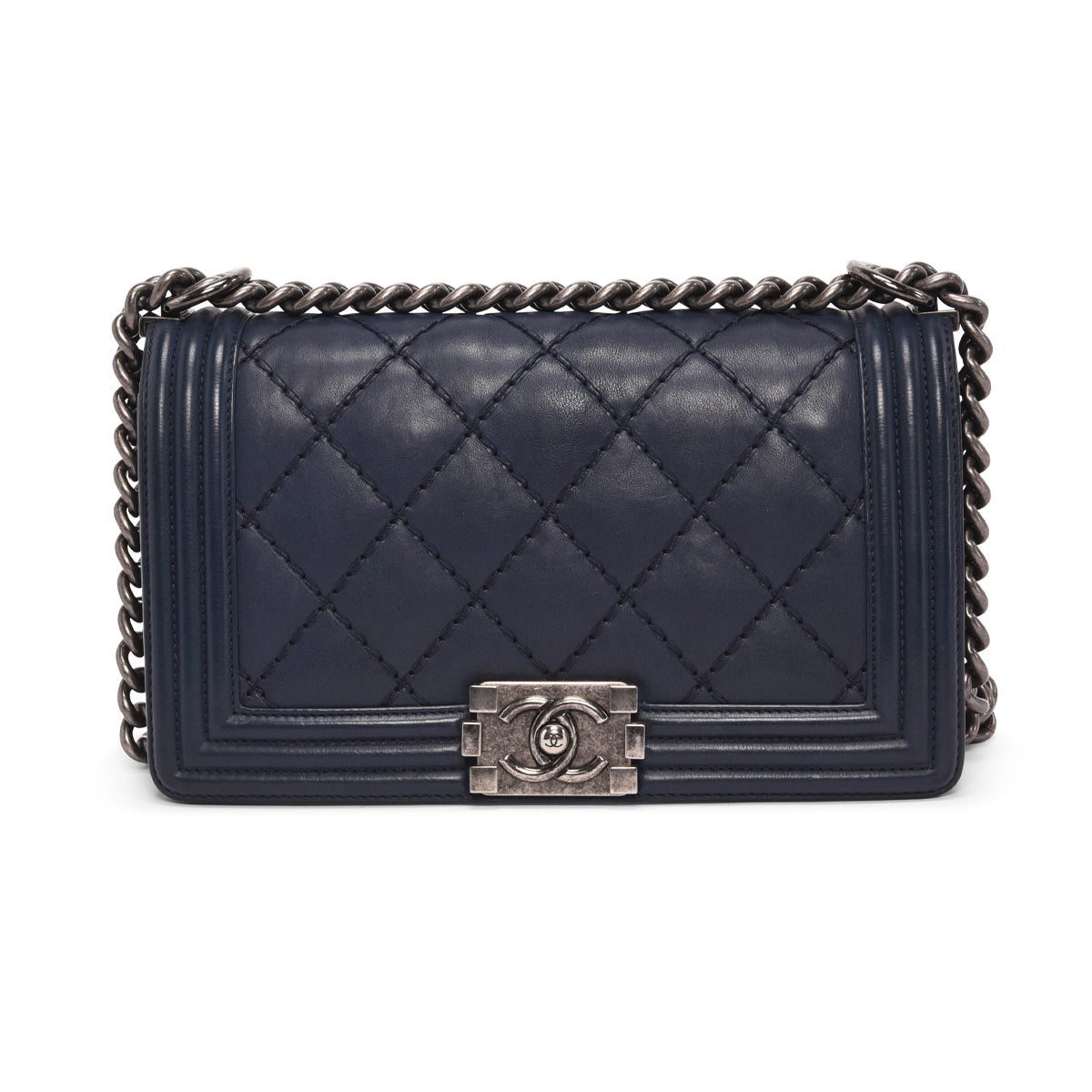 Chanel Navy Calfskin Ultra Stitch Old Medium Boy Bag