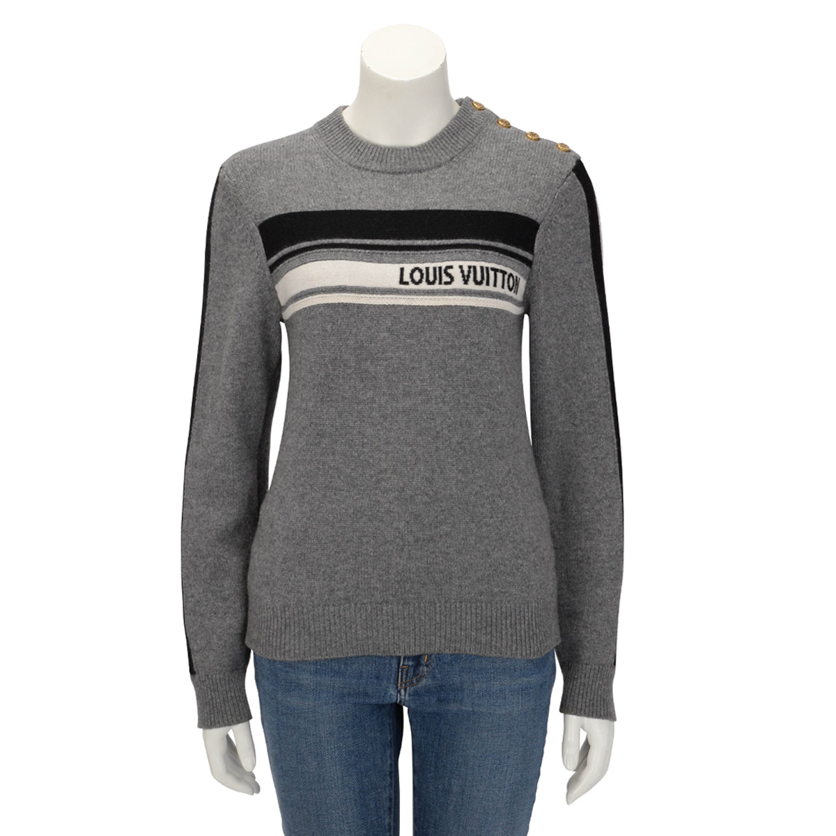 Louis Vuitton Grey Cashmere Knit Signature Logo Sweater S