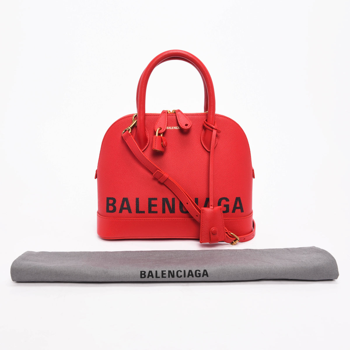 Balenciaga Red Calfskin Small Logo Ville Bag