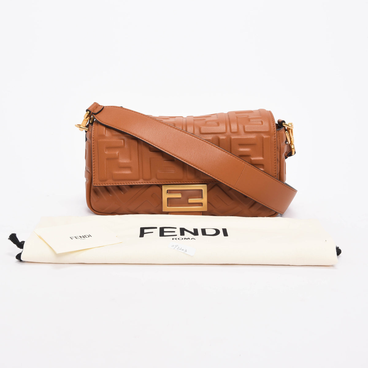 Fendi Brandy Nappa FF Embossed Baguette Bag