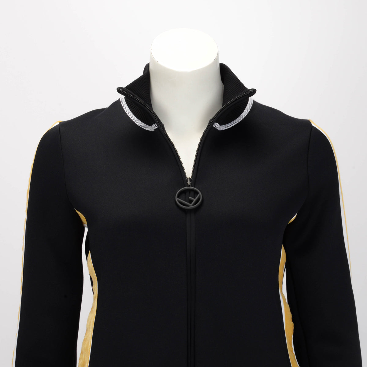 Fendi Black & Yellow Jersey & Velvet Logo Track Jacket IT 38