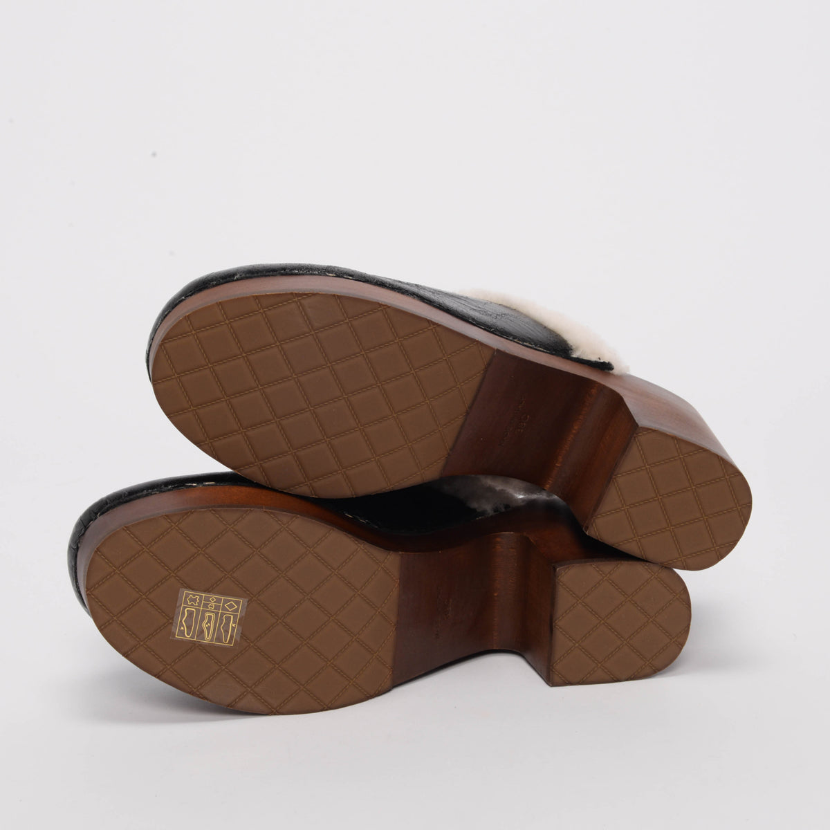 Chanel Black Crackled Sheepskin CC Clogs 38