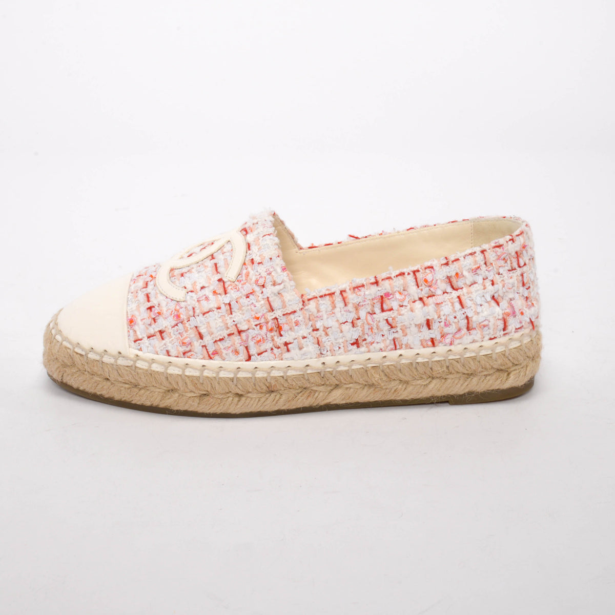 Chanel White & Pink Tweed CC Espadrilles 37
