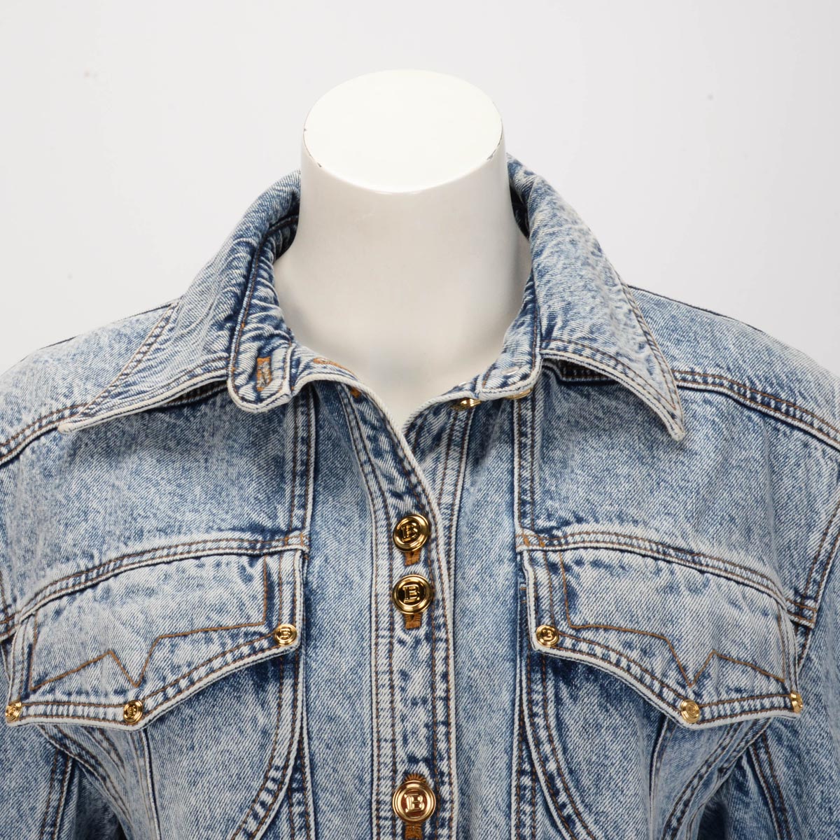 Balmain Blue Distressed Denim Shirt Jacket FR 40