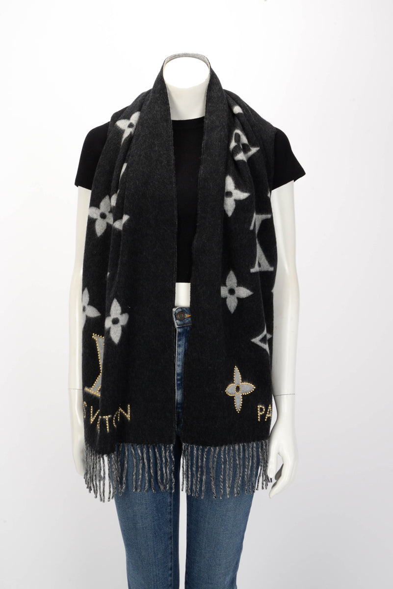Louis Vuitton Black & Grey Cashmere Studdy Reykjavik Scarf
