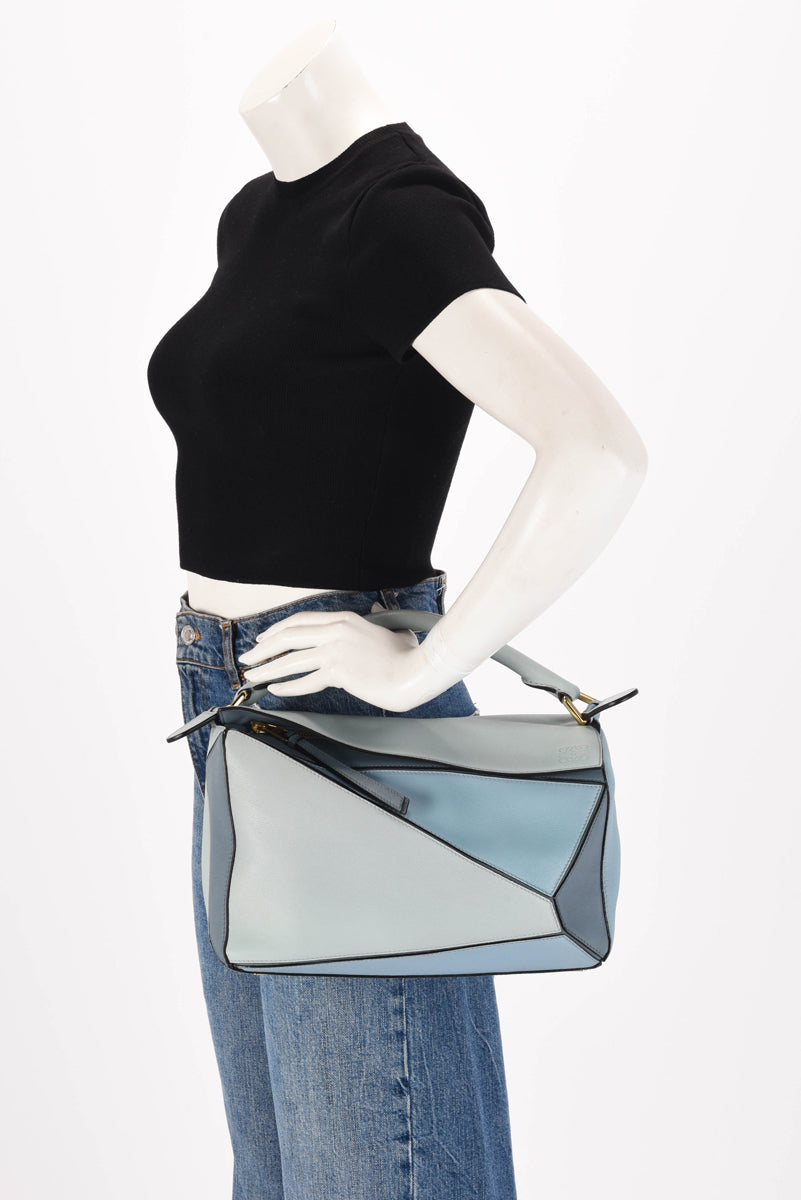 Loewe Blue Tri-Colour Calfskin Medium Puzzle Bag