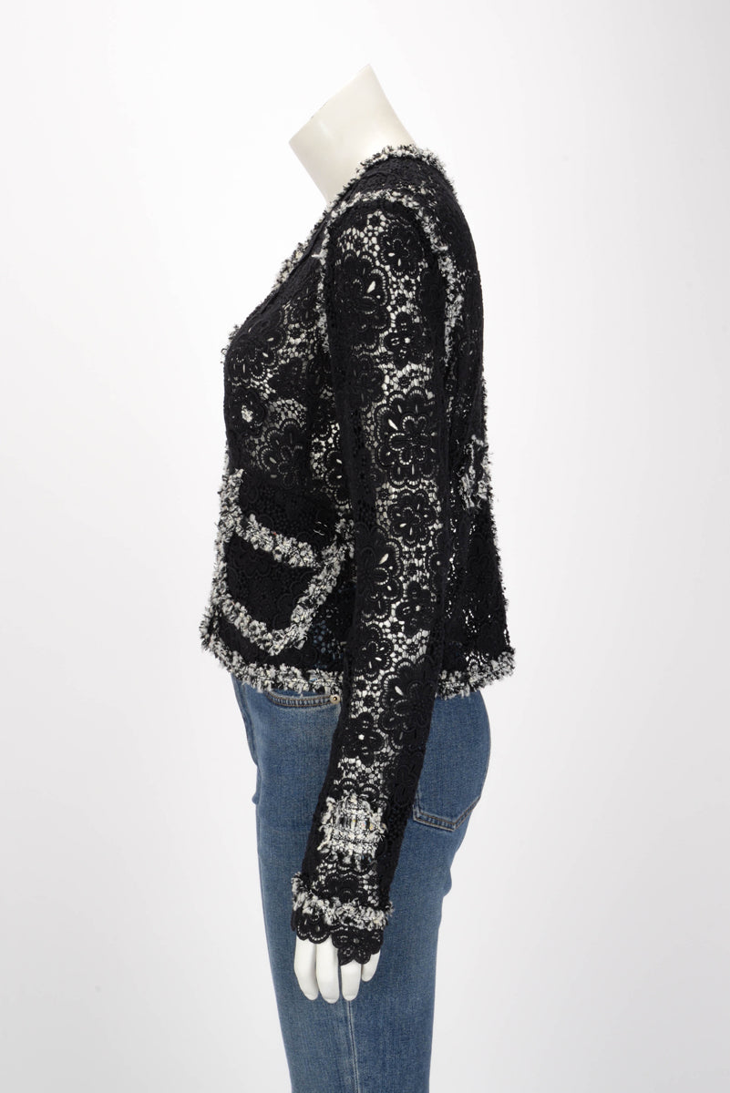 Chanel Black & White Lace Applique Jacket FR 40