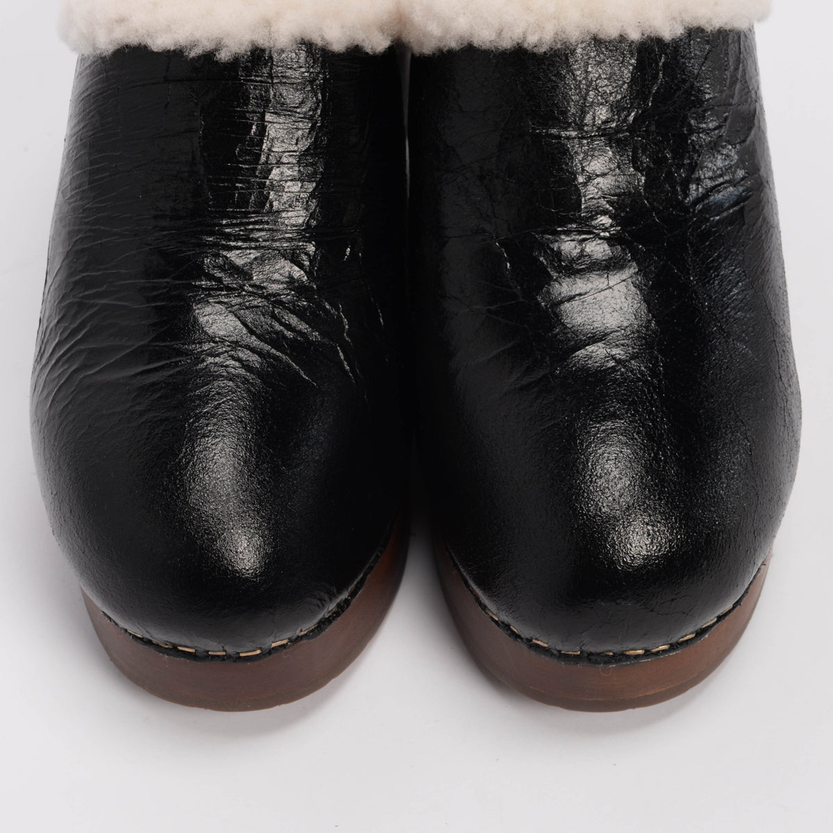Chanel Black Crackled Sheepskin CC Clogs 38