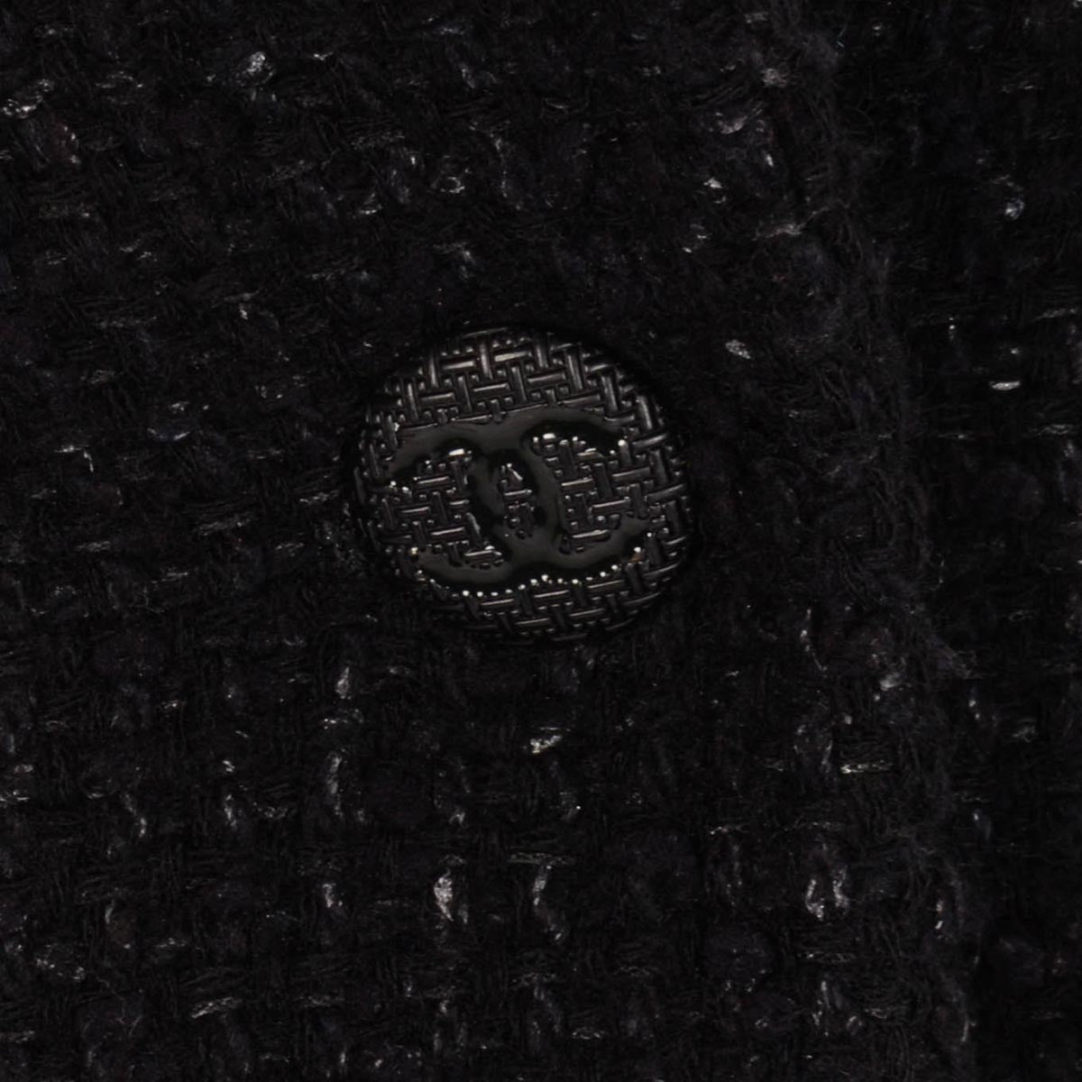Chanel Black Boucle Tweed Single Breasted Blazer FR 50