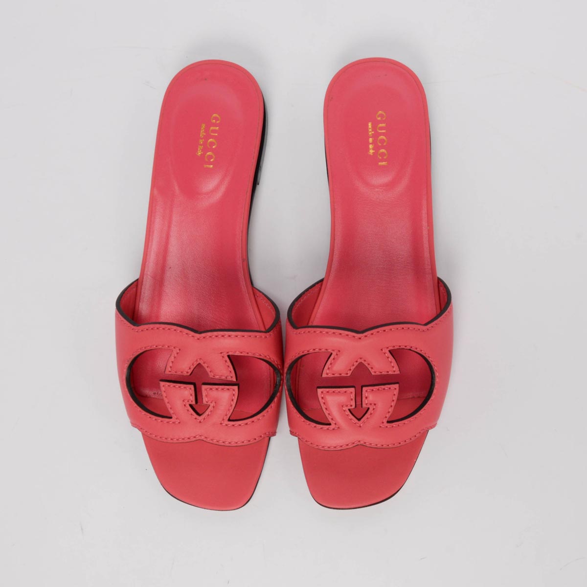 Gucci Pink Calfskin Interlocking G Slides 38