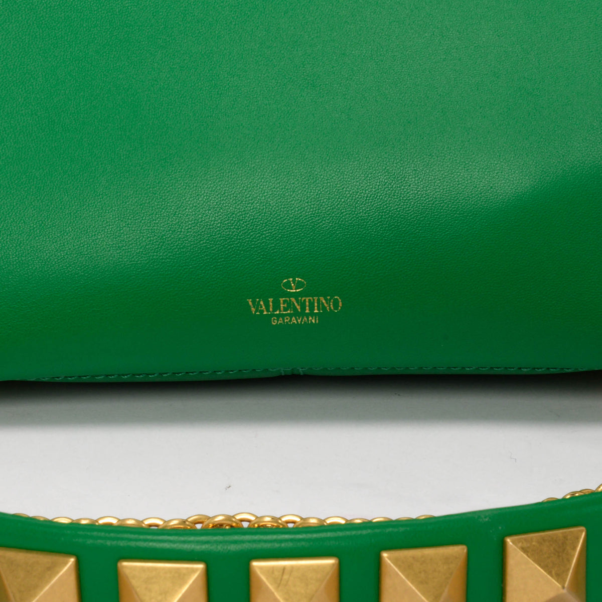 Valentino Ultra Green Nappa Stud Sign Shoulder Bag