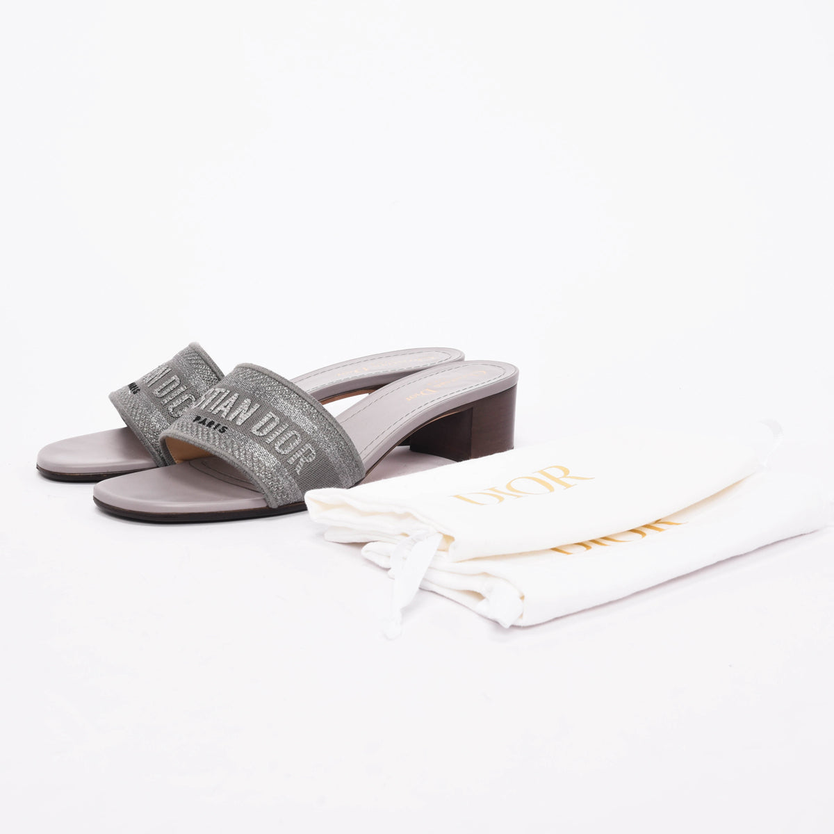 Dior Charcoal Canvas Lame Embroidered DWay Heeled Slides 41