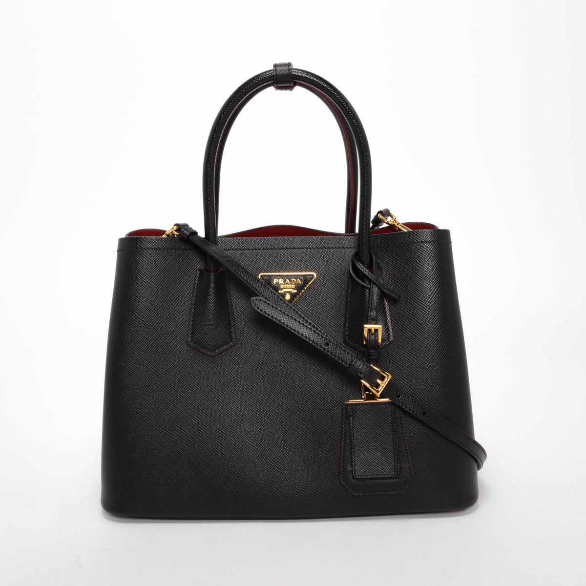 Prada Black Saffiano Cuir Medium Double Bag