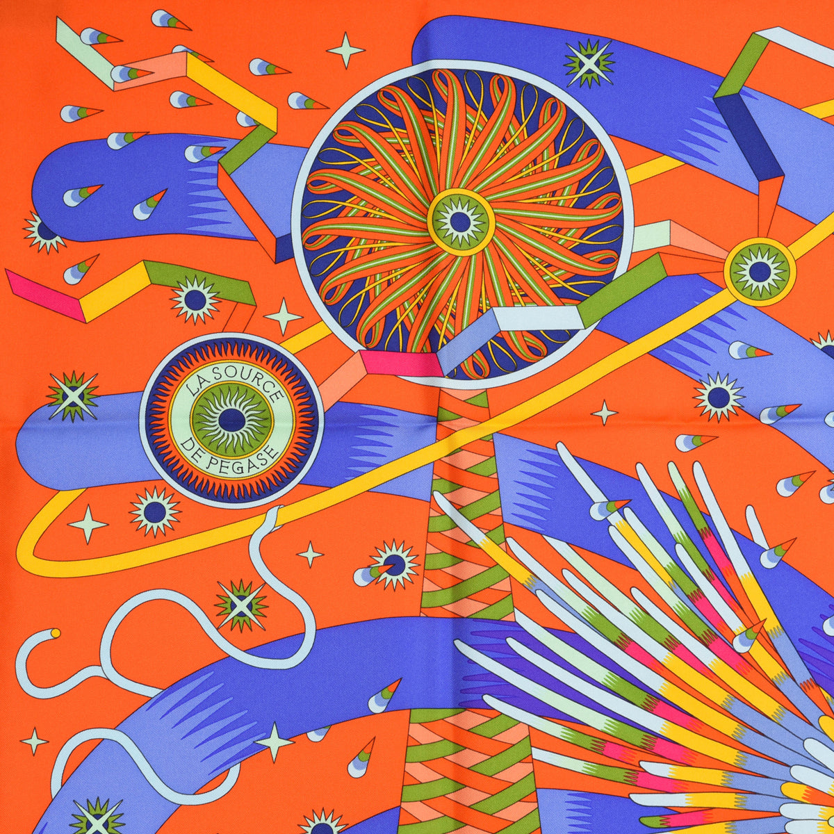 Hermes Multicolour Silk La Source De Pegase Scarf 90