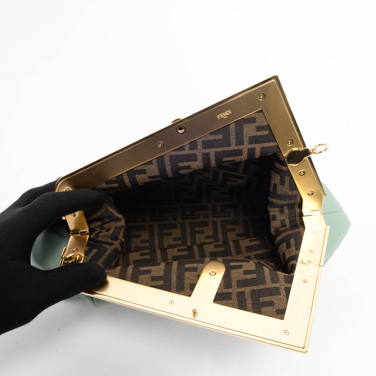Fendi Mint Green Nappa Fendi First Medium Clutch