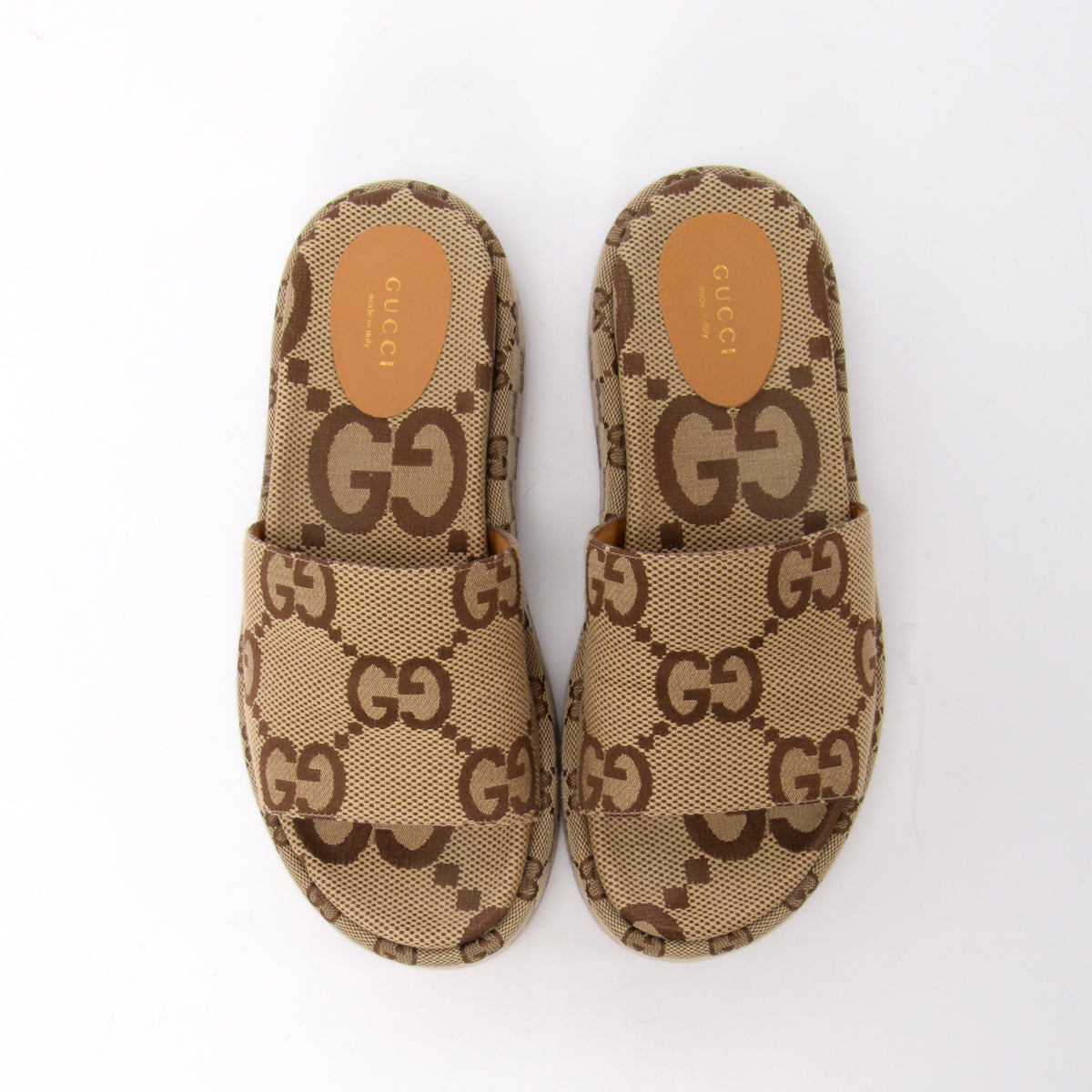 Gucci Beige GG Canvas Platform Slide Sandals 38