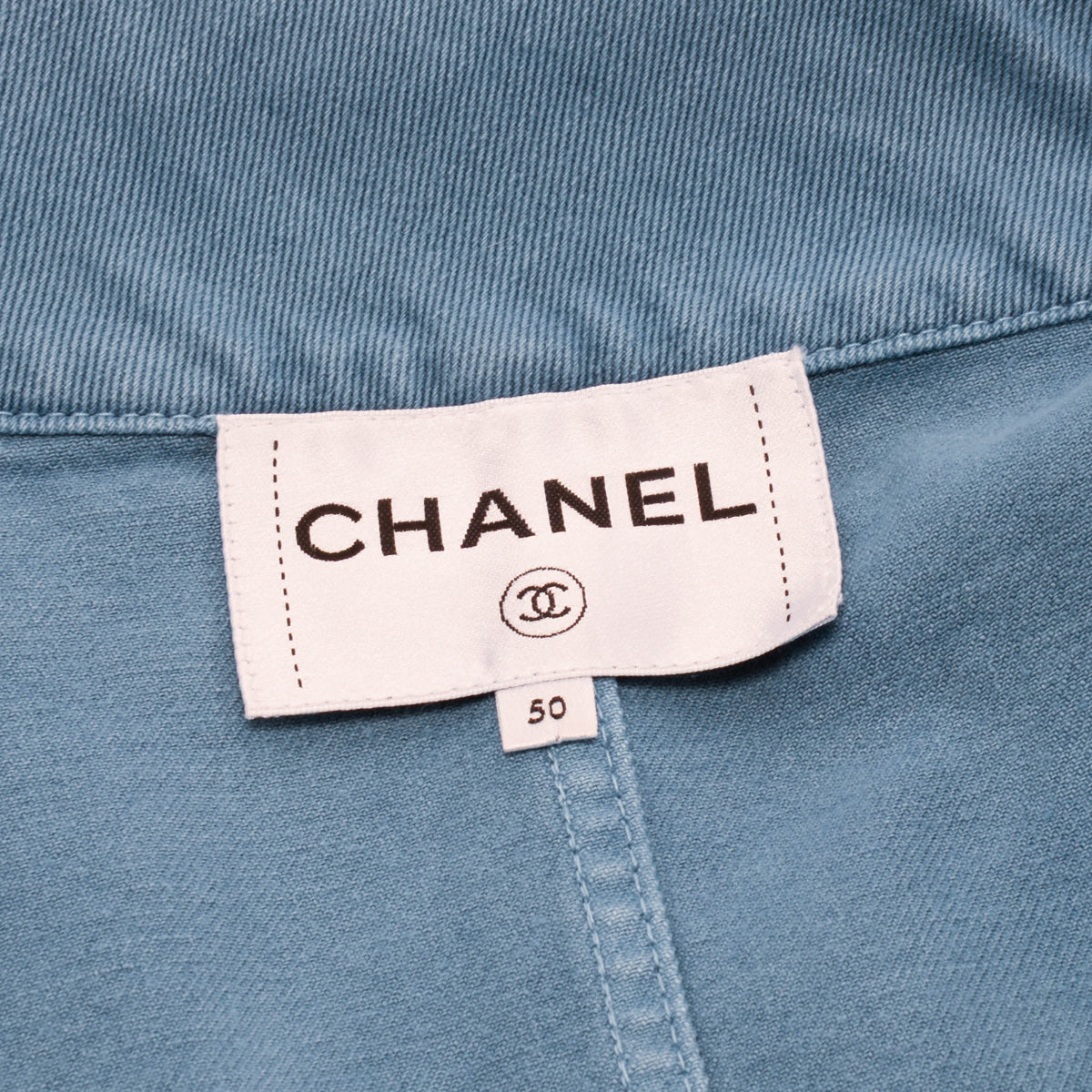 Chanel Sky Blue Cotton Denim Pea Coat FR 50