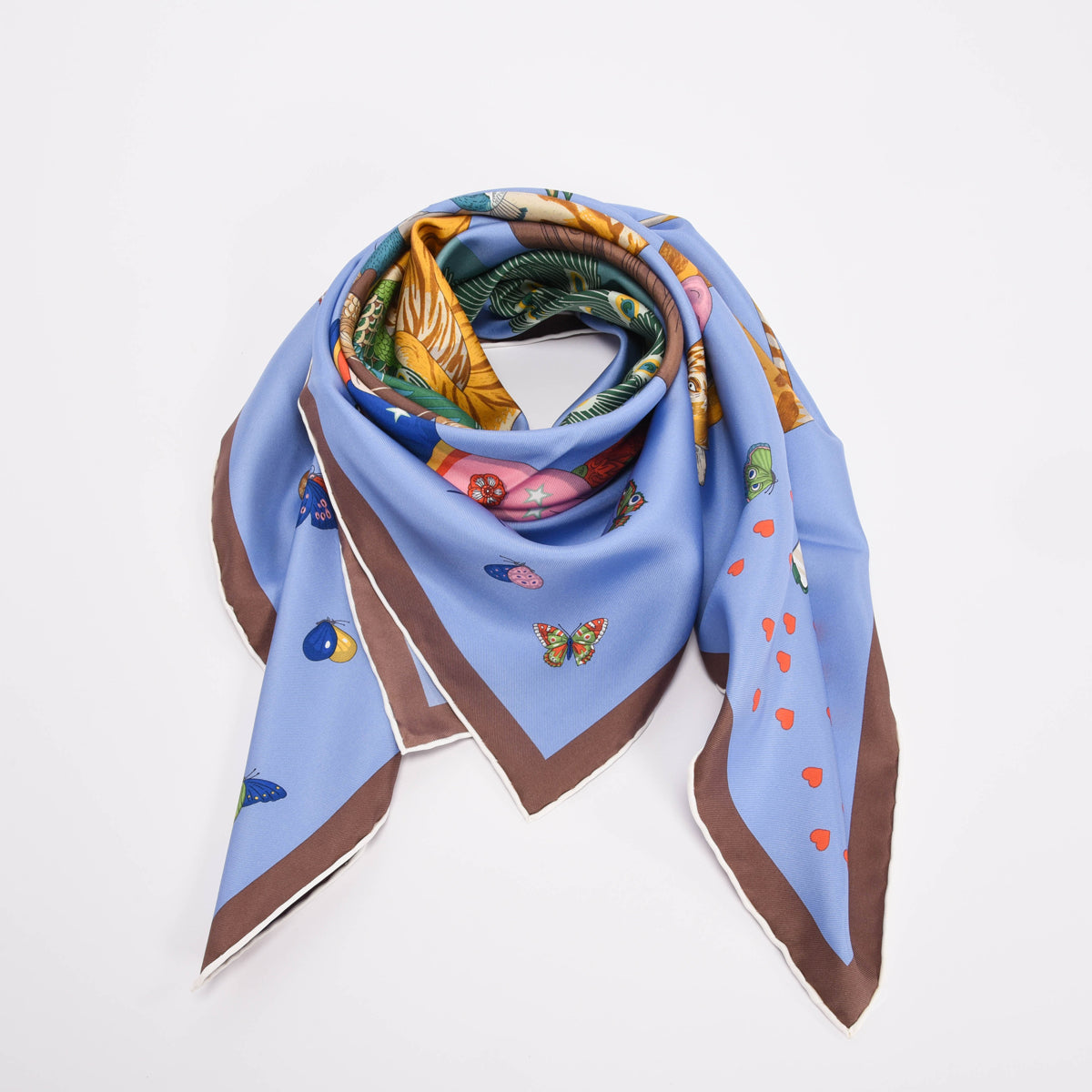 Hermes Blue Silk Ouistiti Story Scarf 90