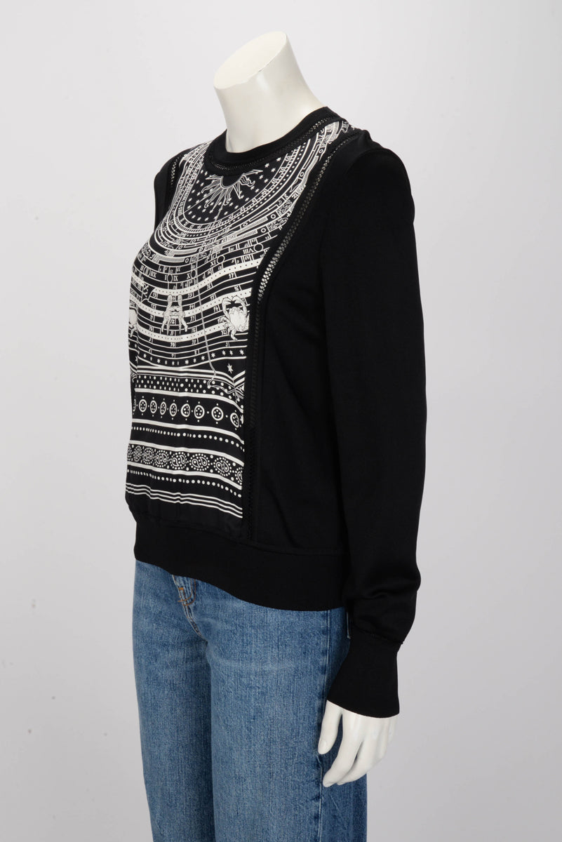 Hermes Black & White Printed Silk Astrologie Bandana Sweater