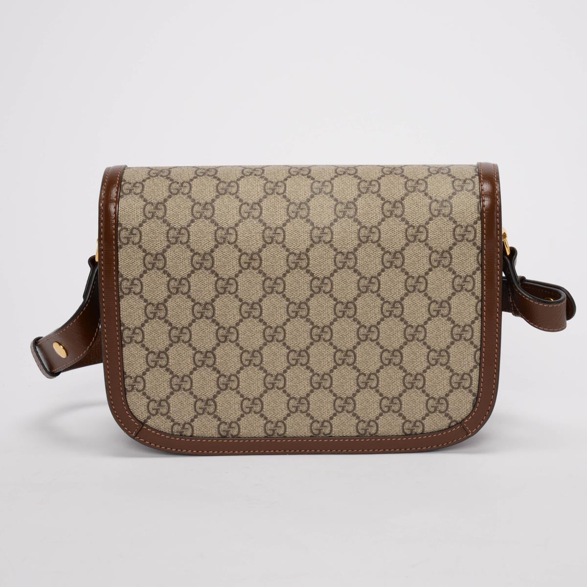 Gucci Tan Leather & GG Supreme Medium Horsebit 1955 Bag