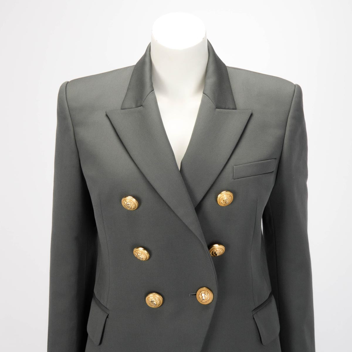 Balmain Grey Wool Classic DB Jacket FR 42