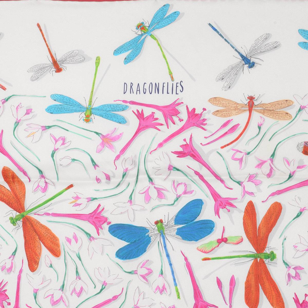 Hermes White Silk Twill Dragonflies Scarf 70