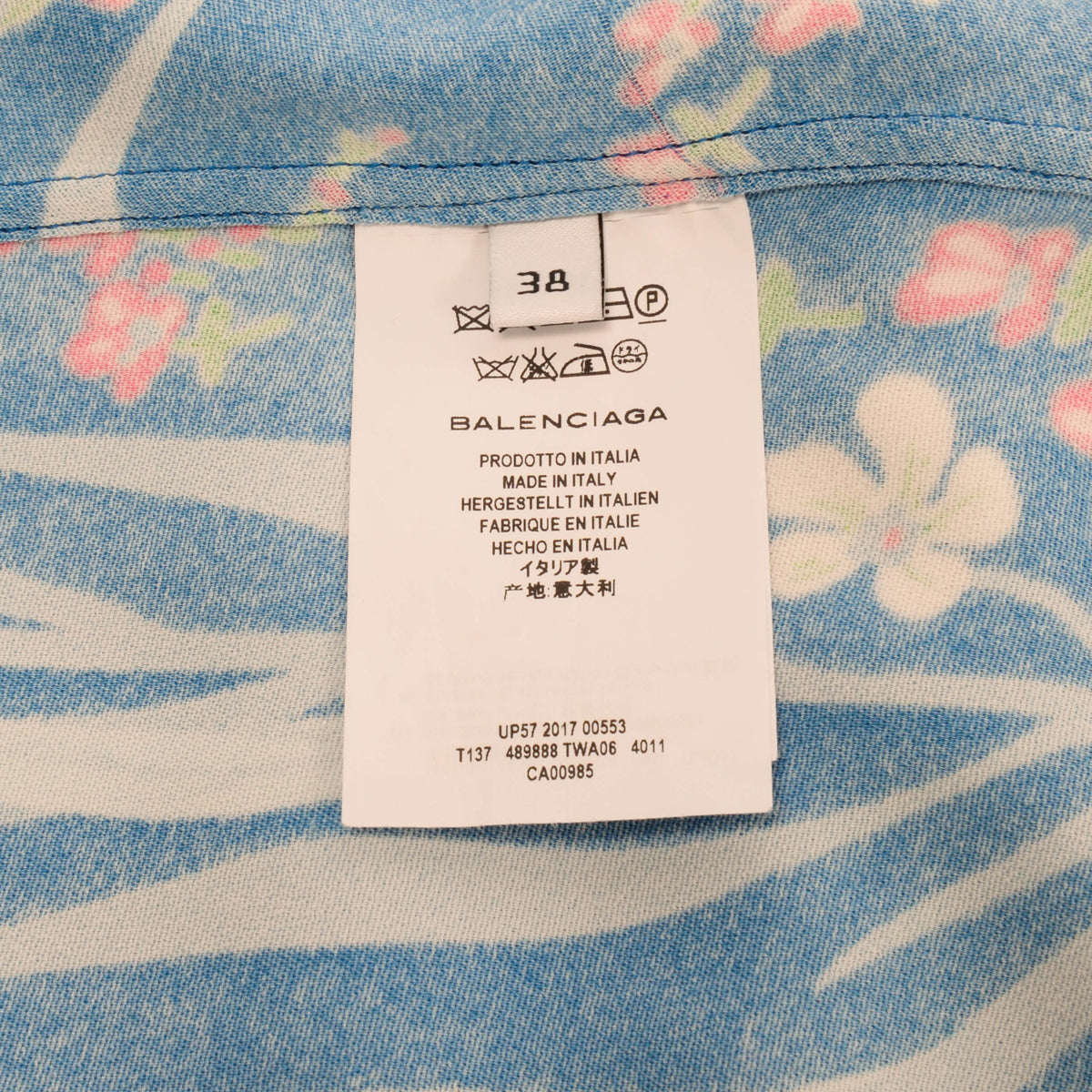 Balenciaga Blue Floral Print Neck Tie Blouse FR 38
