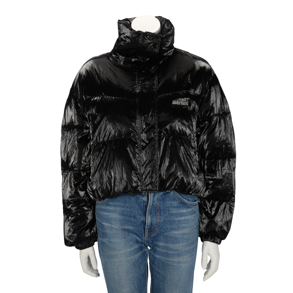 Isabel Marant Etoile Black Glossed Shell Telia Cropped Puffer Jacket FR 34